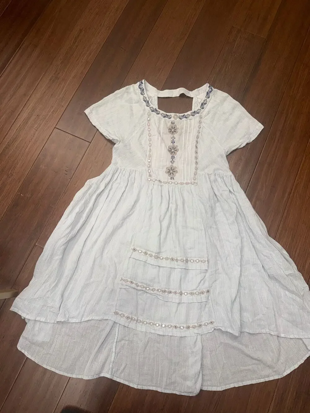 Free People Gauze Folk Embroidered Dress Medium